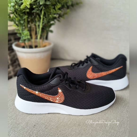 Bling Nikes Tanjun Shoes Custom with Orange Crystal Rhinestones Women's Sneakers - Picture 5 of 5